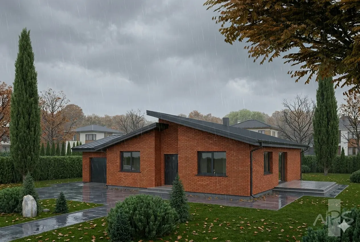 Vienstāva mājas projekts 157 m²: 3 Guļamistabas, 1 Vannasistabas, Atvērta virtuve, Garāža