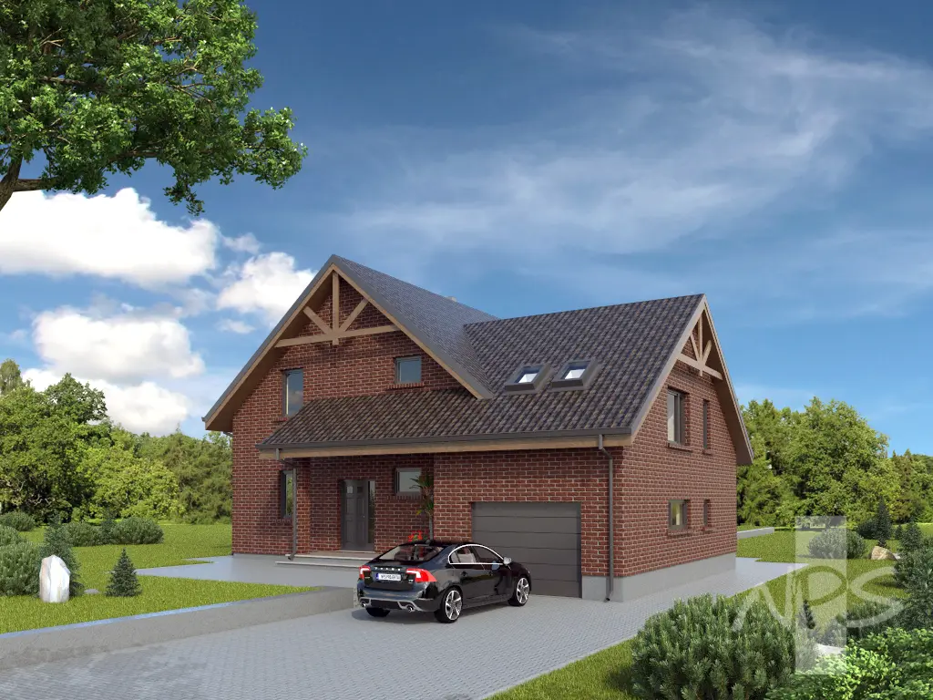 Mājas projekts ar mansardu 229 m²: 4 Guļamistabas, Darba istaba, 3 Vannasistabas, Garāža