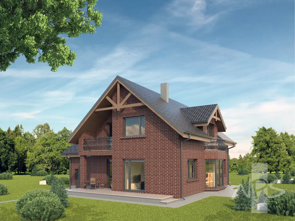 Mājas projekts ar mansardu 229 m²: 4 Guļamistabas, Darba istaba, 3 Vannasistabas, Garāža