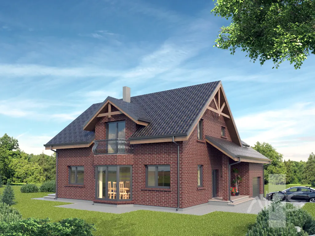 Mājas projekts ar mansardu 229 m²: 4 Guļamistabas, Darba istaba, 3 Vannasistabas, Garāža