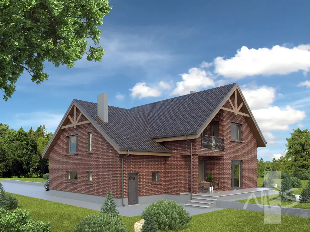 Mājas projekts ar mansardu 229 m²: 4 Guļamistabas, Darba istaba, 3 Vannasistabas, Garāža