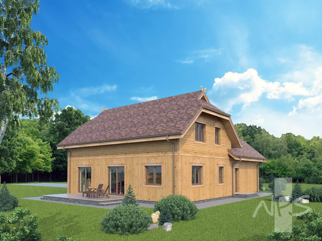 Mājas projekts ar mansardu 209 m²: 3 Guļamistabas, Darba istaba, 2 Vannasistabas, Garāža