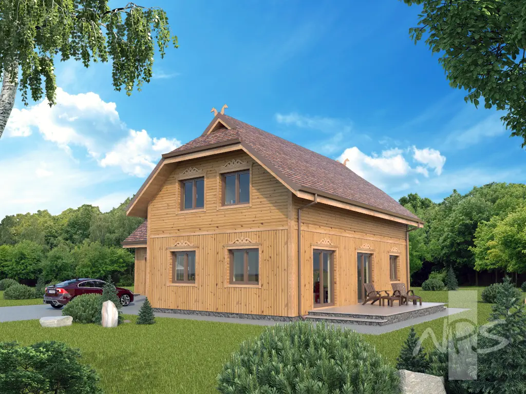 Mājas projekts ar mansardu 209 m²: 3 Guļamistabas, Darba istaba, 2 Vannasistabas, Garāža