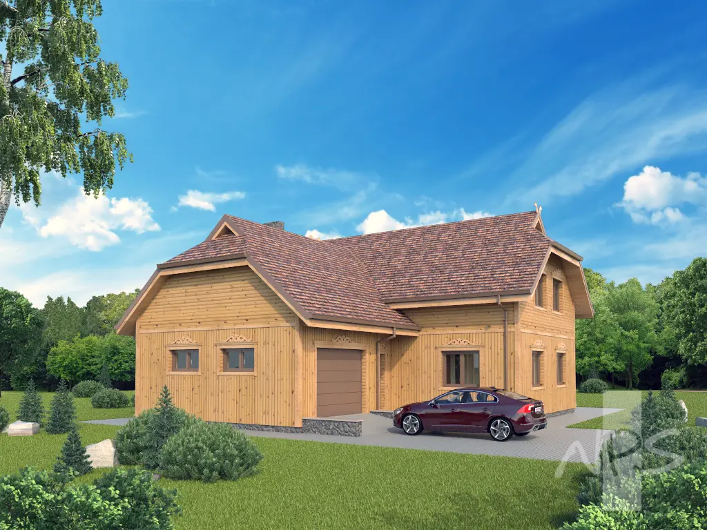Mājas projekts ar mansardu 209 m²: 3 Guļamistabas, Darba istaba, 2 Vannasistabas, Garāža