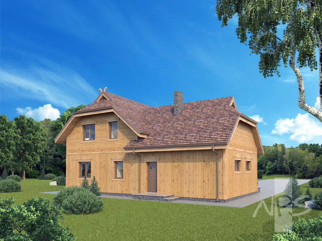 Mājas projekts ar mansardu 209 m²: 3 Guļamistabas, Darba istaba, 2 Vannasistabas, Garāža