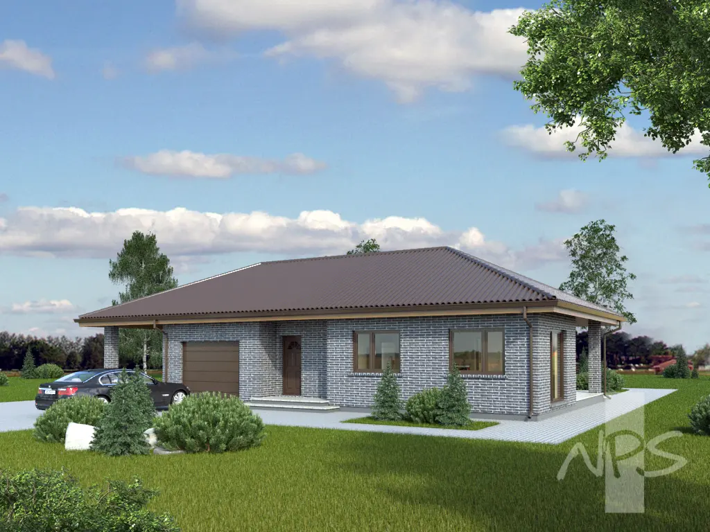 Vienstāva mājas projekts 186 m²: 3 Guļamistabas, Darba istaba, 2 Vannasistabas, Atvērta virtuve, bez Garāžas