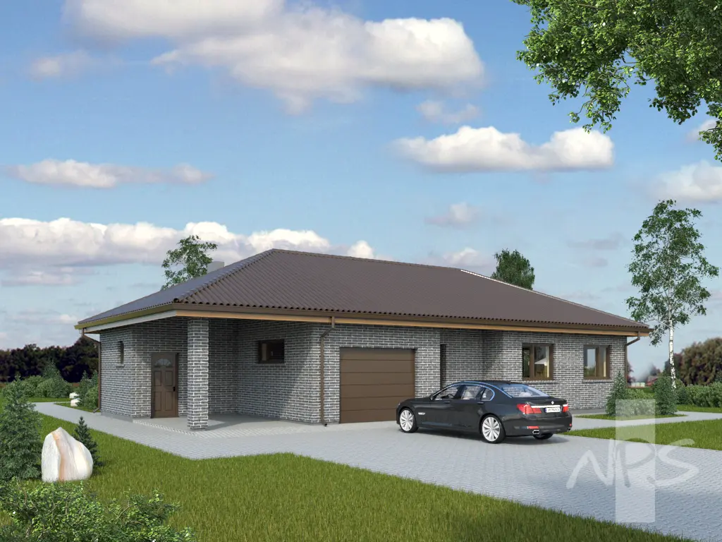 Vienstāva mājas projekts 186 m²: 3 Guļamistabas, Darba istaba, 2 Vannasistabas, Atvērta virtuve, bez Garāžas