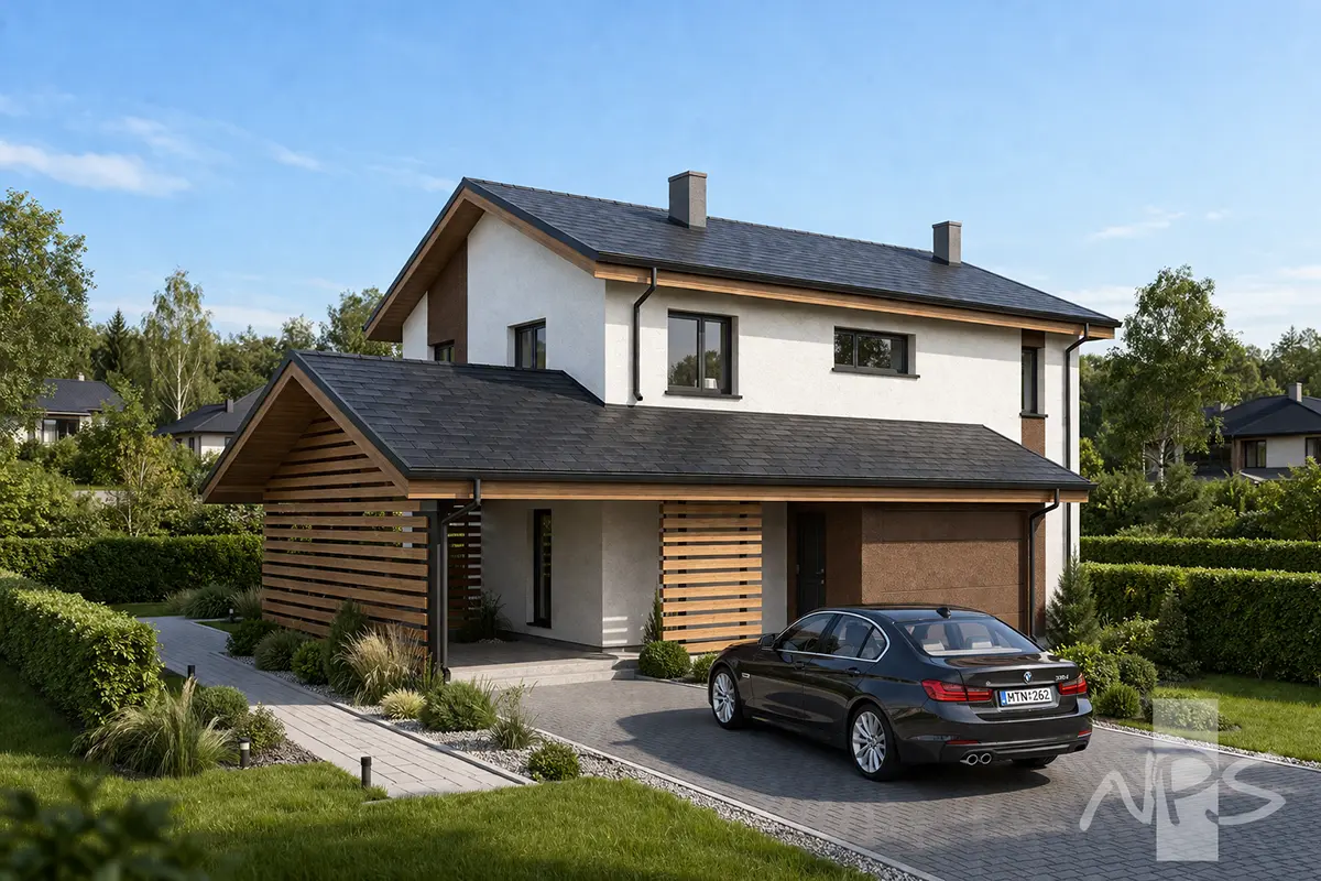 Divstāvu mājas projekts 176 m²: 3 Guļamistabas, 2 Vannasistabas, Atvērta virtuve, bez Garāžas