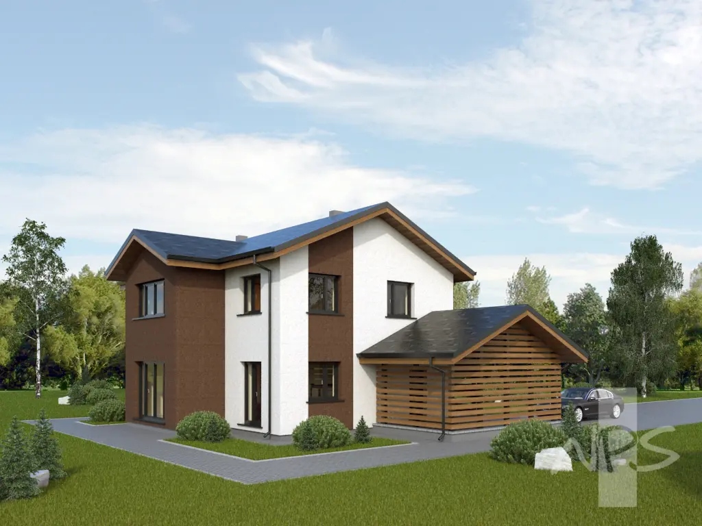 Divstāvu mājas projekts 176 m²: 3 Guļamistabas, 2 Vannasistabas, Atvērta virtuve, bez Garāžas