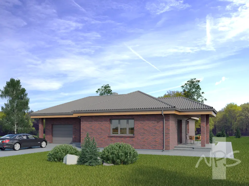 Vienstāva mājas projekts 145 m²: 3 Guļamistabas, 1 Vannasistabas, Atvērta virtuve, Garāža