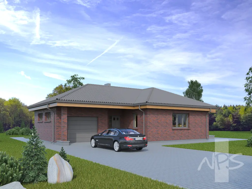 Vienstāva mājas projekts 145 m²: 3 Guļamistabas, 1 Vannasistabas, Atvērta virtuve, Garāža