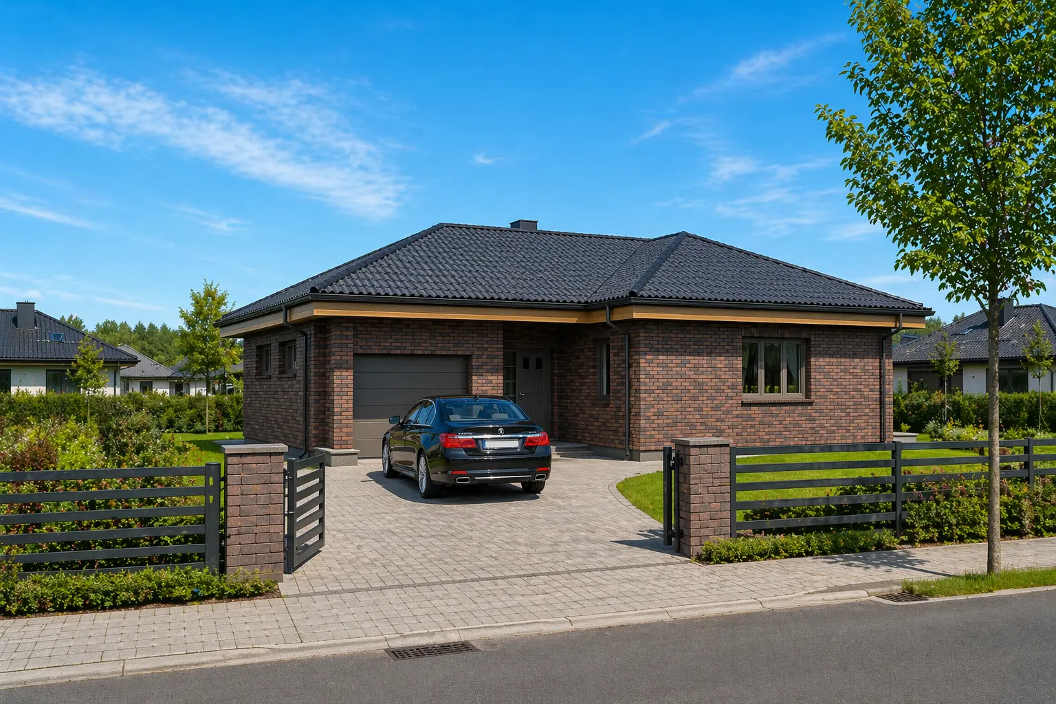 Vienstāva mājas projekts 145 m²: 3 Guļamistabas, 1 Vannasistabas, Atvērta virtuve, Garāža