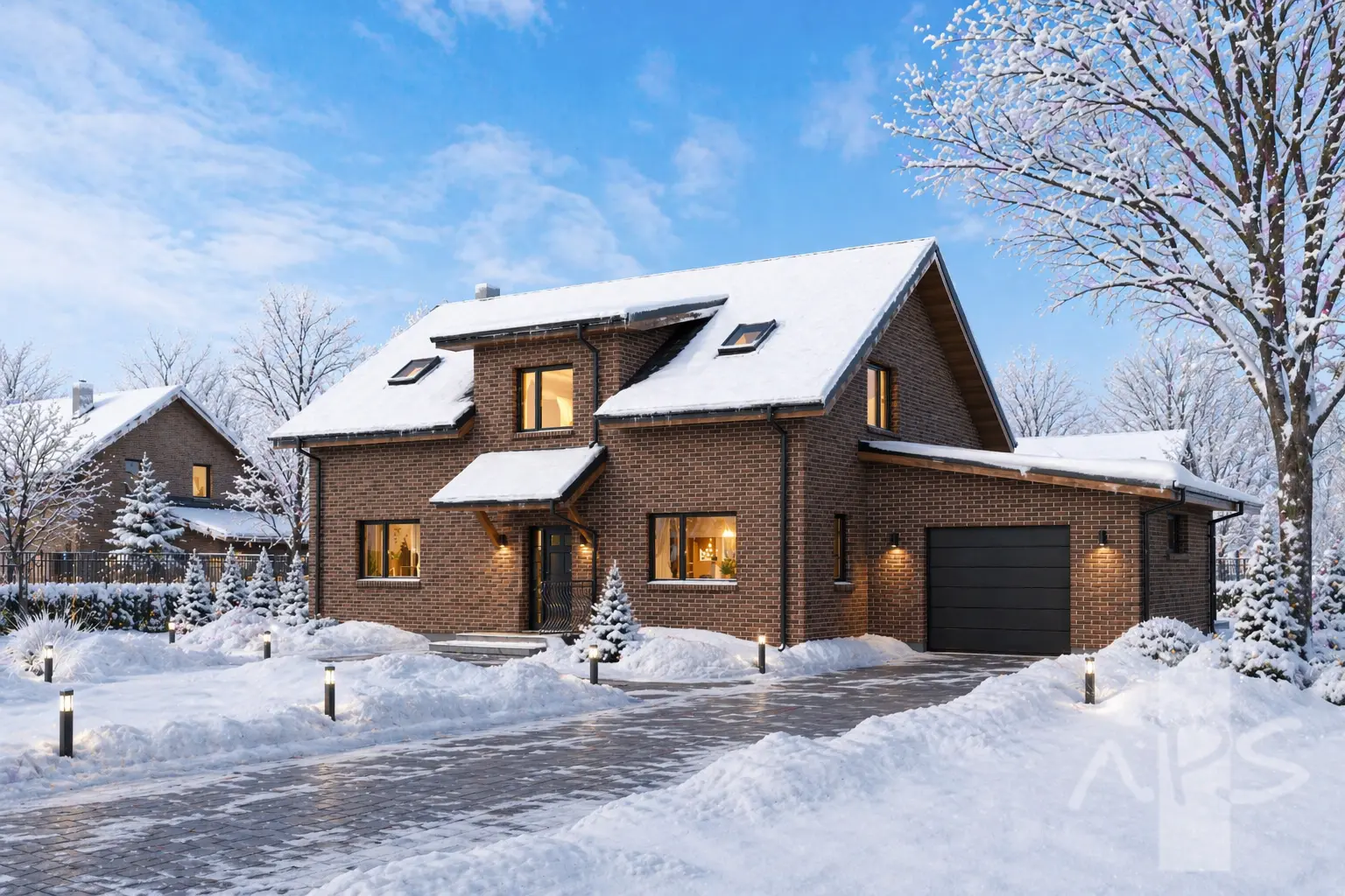Mājas projekts ar mansardu 218 m²: 3 Guļamistabas, Darba istaba, 3 Vannasistabas, Garāža