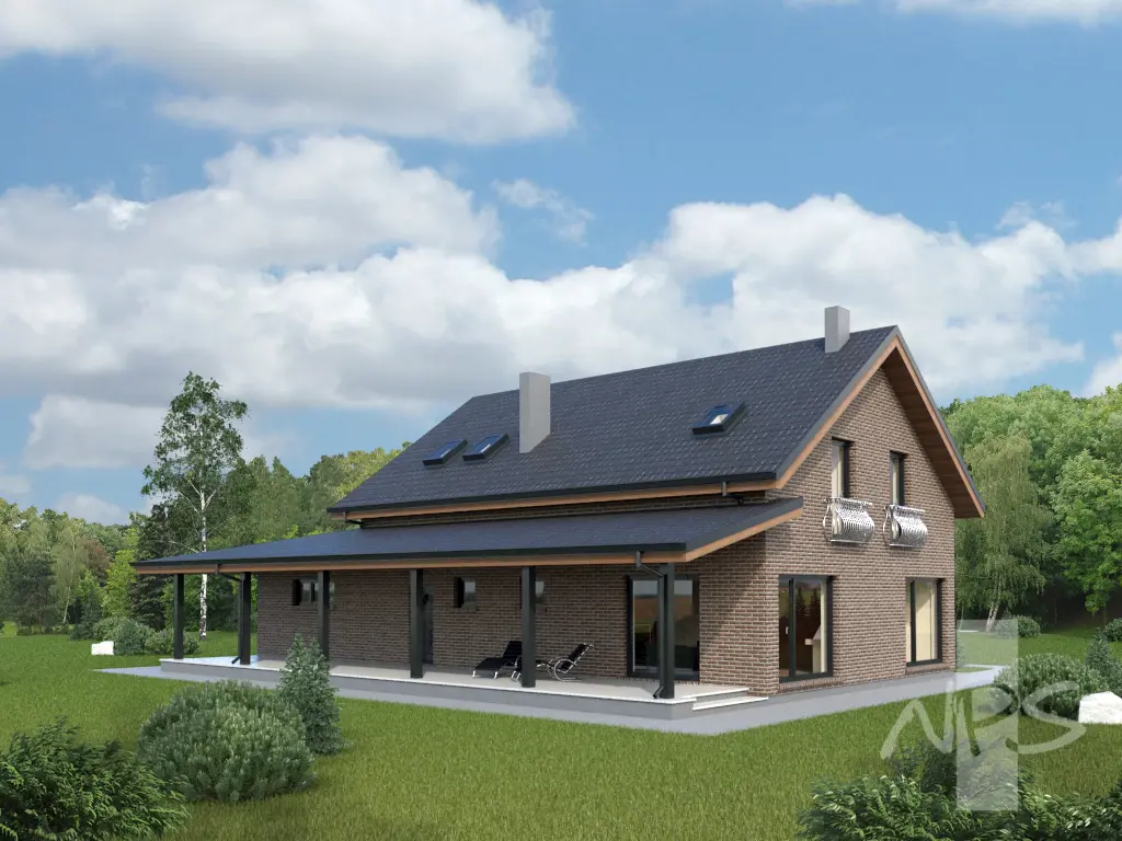 Mājas projekts ar mansardu 218 m²: 3 Guļamistabas, Darba istaba, 3 Vannasistabas, Garāža
