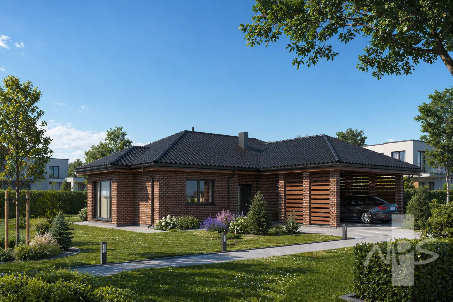 Vienstāva mājas projekts 132 m²: 3 Guļamistabas, 1 Vannasistabas, Atvērta virtuve, bez Garāžas