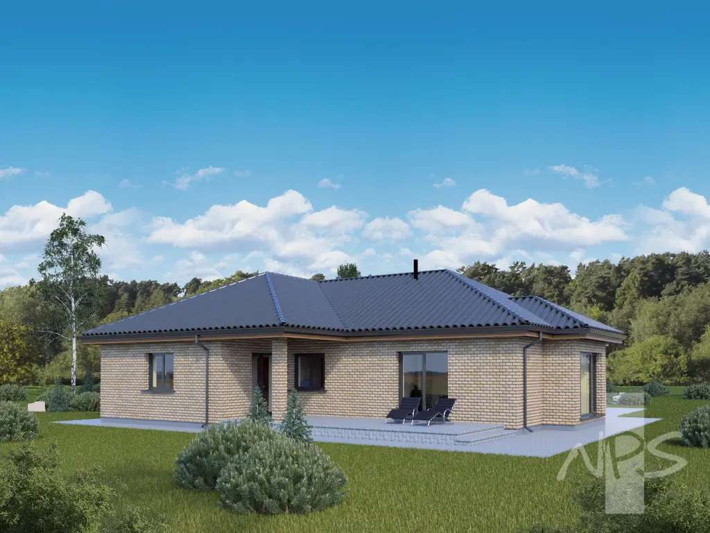 Vienstāva mājas projekts 132 m²: 3 Guļamistabas, 1 Vannasistabas, Atvērta virtuve, bez Garāžas