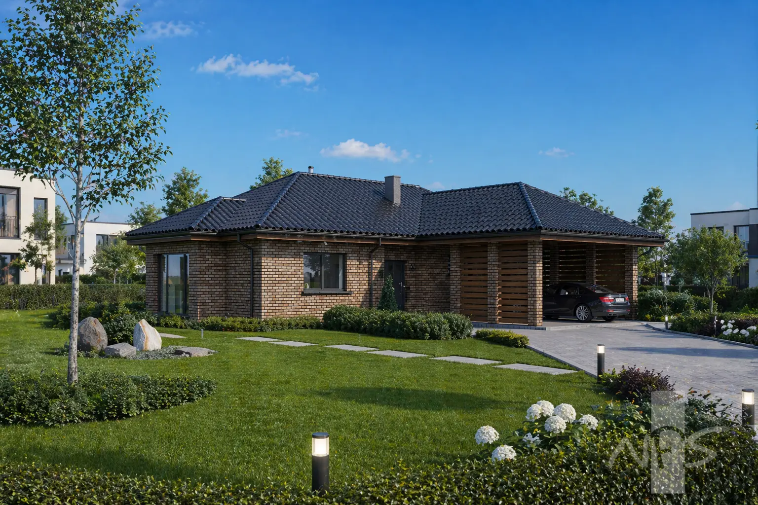 Vienstāva mājas projekts 132 m²: 3 Guļamistabas, 1 Vannasistabas, Atvērta virtuve, bez Garāžas