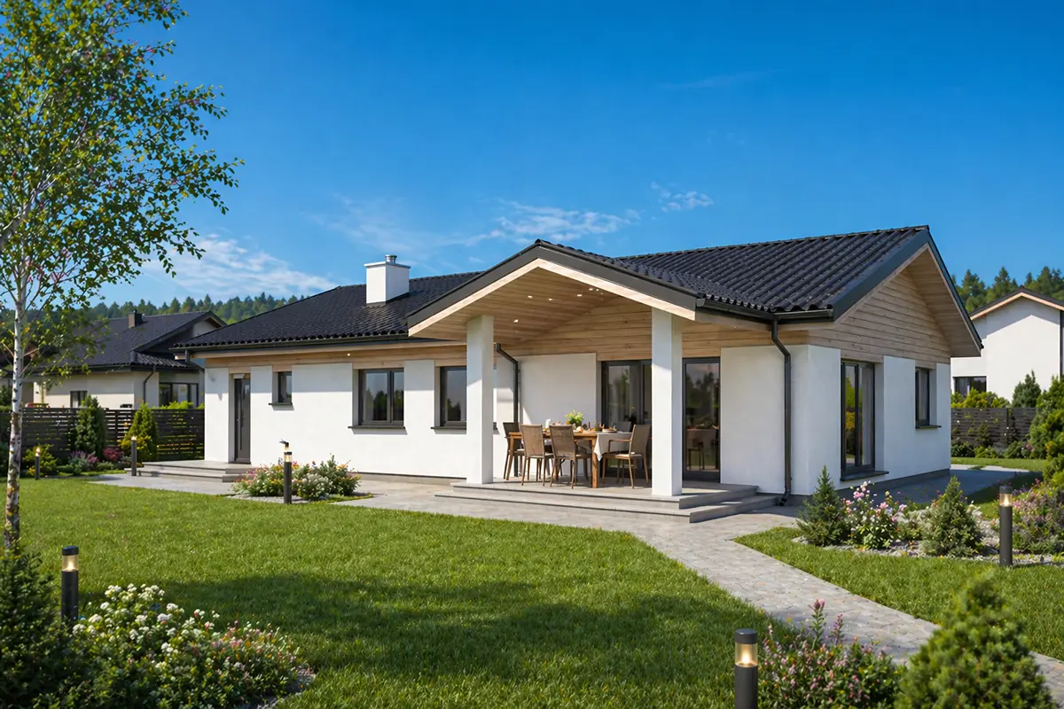 Vienstāva mājas projekts 158 m²: 3 Guļamistabas, 2 Vannasistabas, Garāža