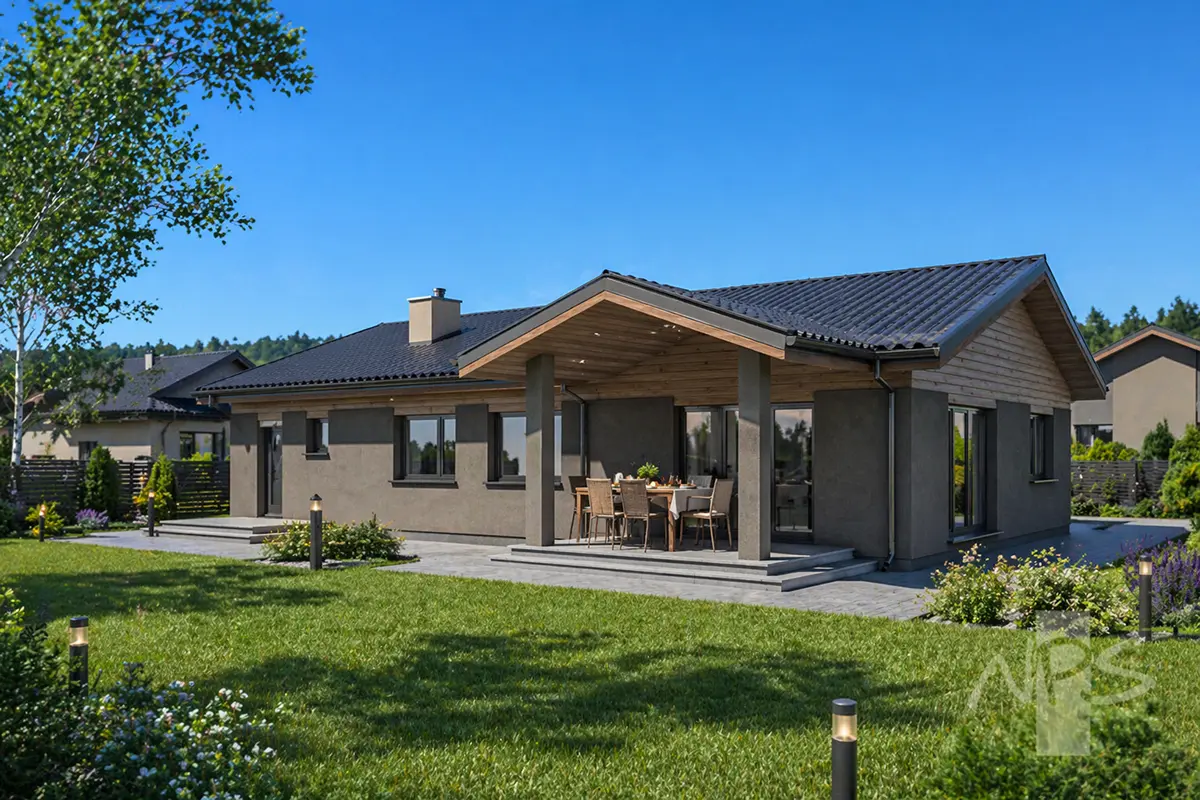 Vienstāva mājas projekts 158 m²: 3 Guļamistabas, 2 Vannasistabas, Garāža