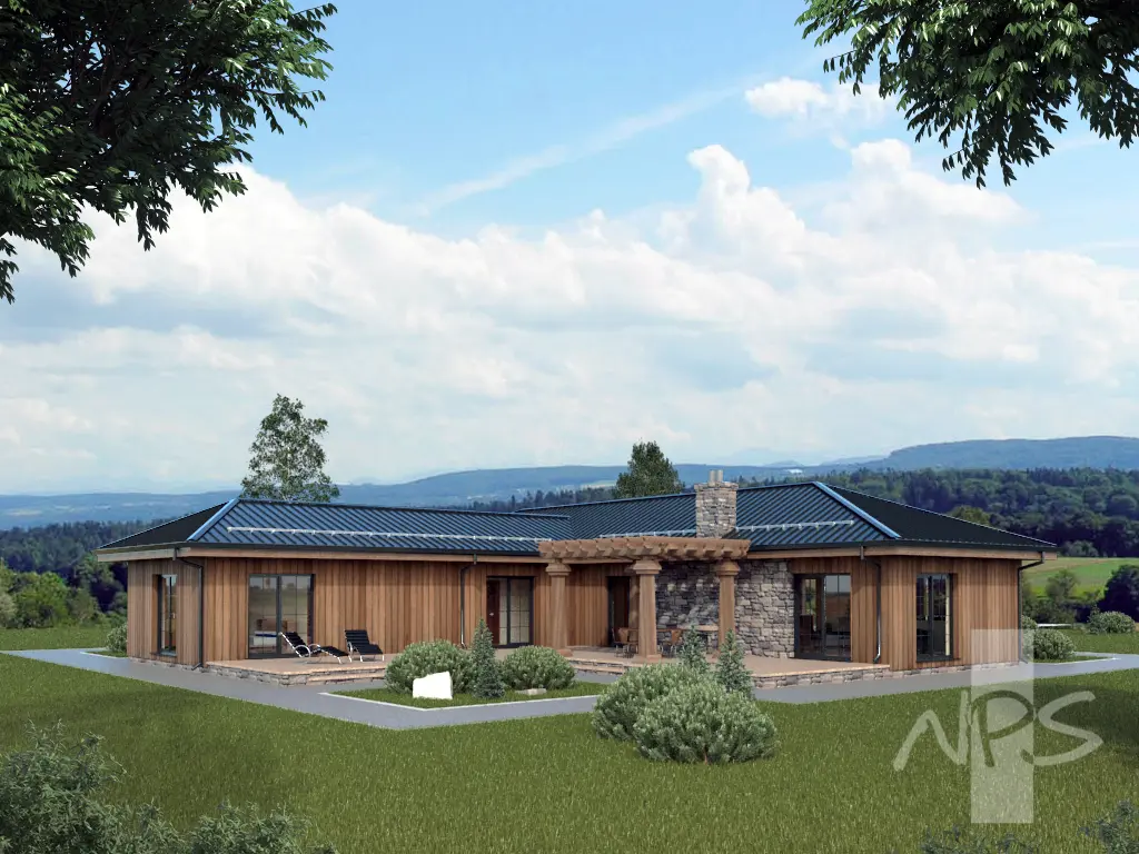 Vienstāva mājas projekts 219 m²: 3 Guļamistabas, Darba istaba, 2 Vannasistabas, Atvērta virtuve, Garāža