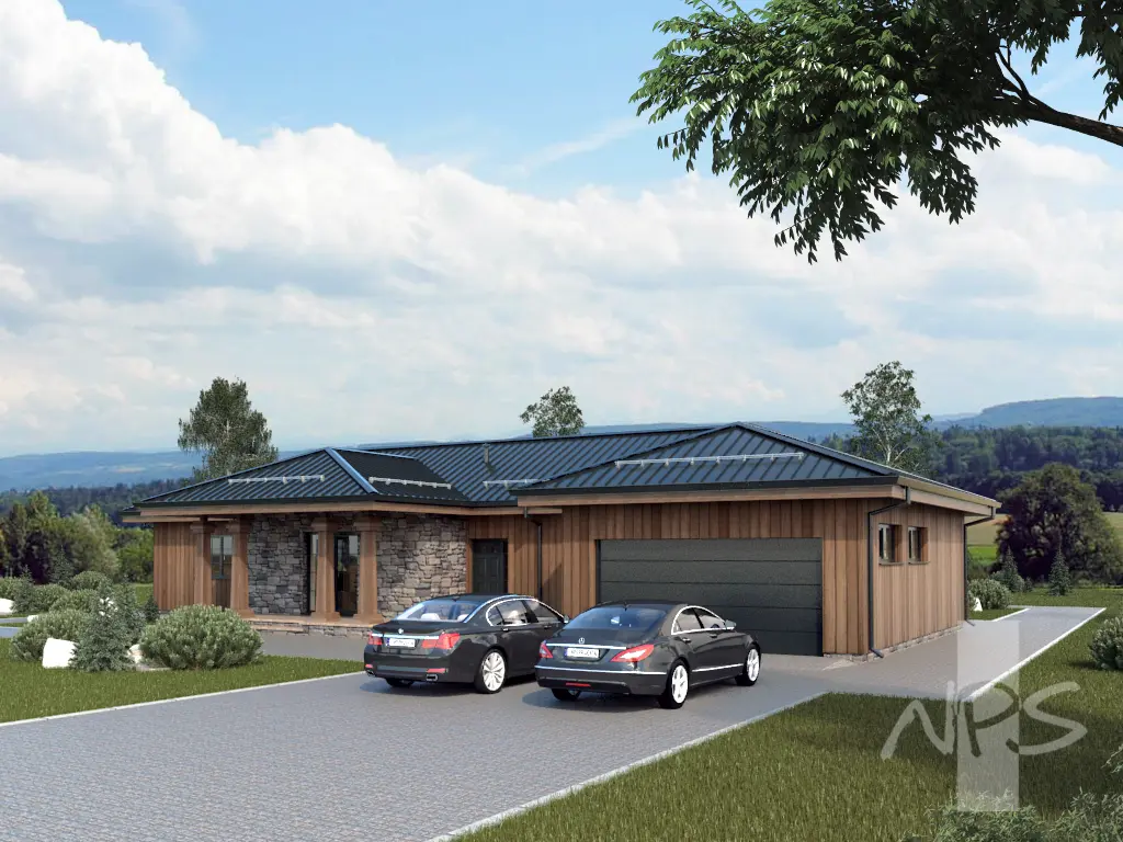 Vienstāva mājas projekts 219 m²: 3 Guļamistabas, Darba istaba, 2 Vannasistabas, Atvērta virtuve, Garāža