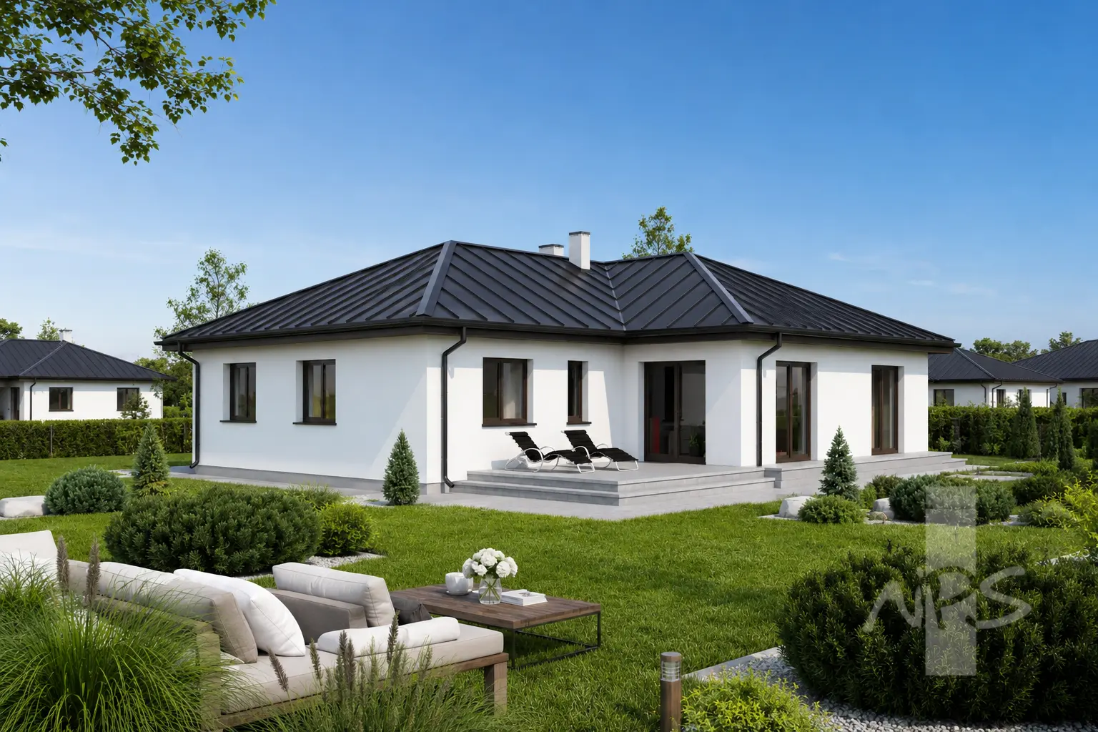 Vienstāva mājas projekts 146 m²: 3 Guļamistabas, 1 Vannasistabas, Atvērta virtuve, Garāža