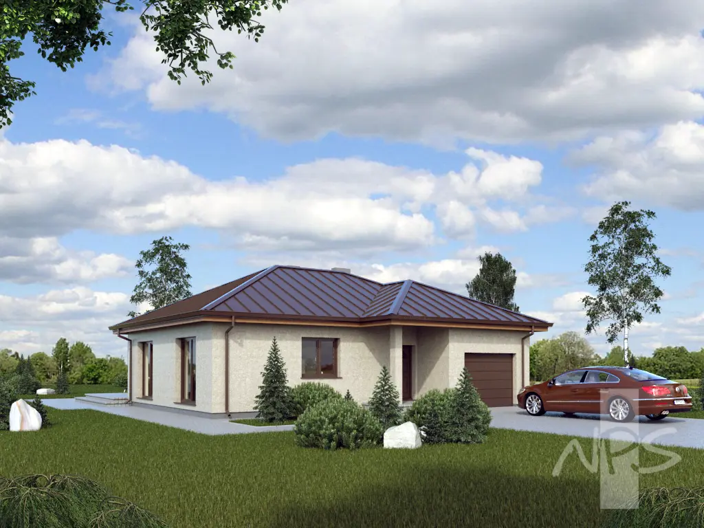 Vienstāva mājas projekts 146 m²: 3 Guļamistabas, 1 Vannasistabas, Atvērta virtuve, Garāža