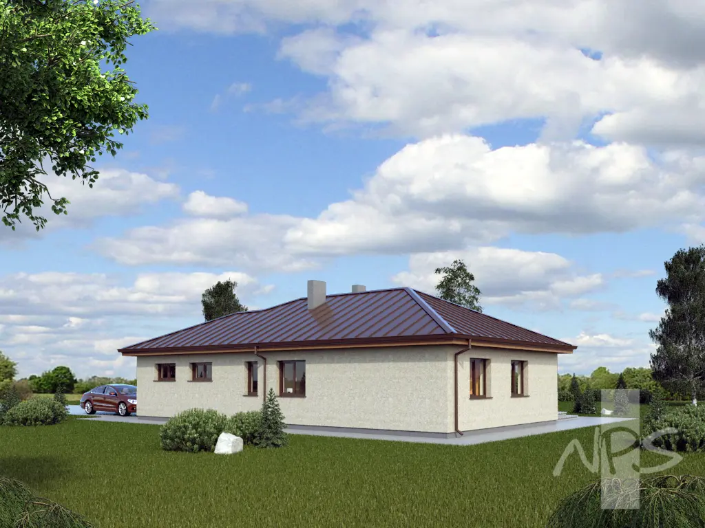 Vienstāva mājas projekts 146 m²: 3 Guļamistabas, 1 Vannasistabas, Atvērta virtuve, Garāža