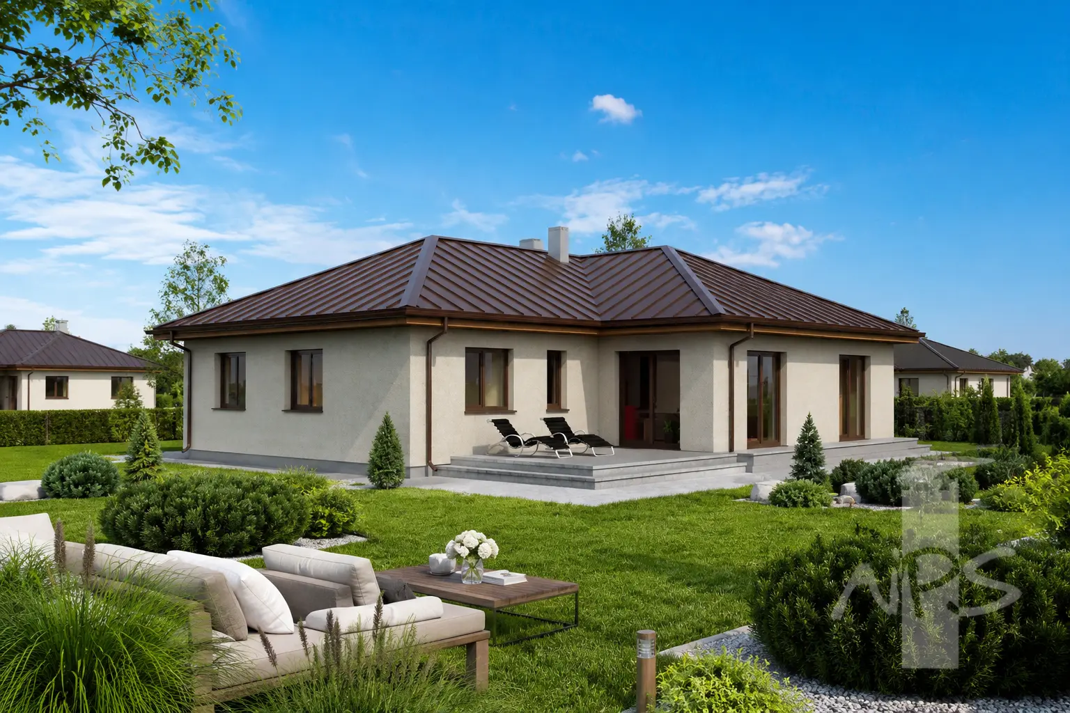 Vienstāva mājas projekts 146 m²: 3 Guļamistabas, 1 Vannasistabas, Atvērta virtuve, Garāža