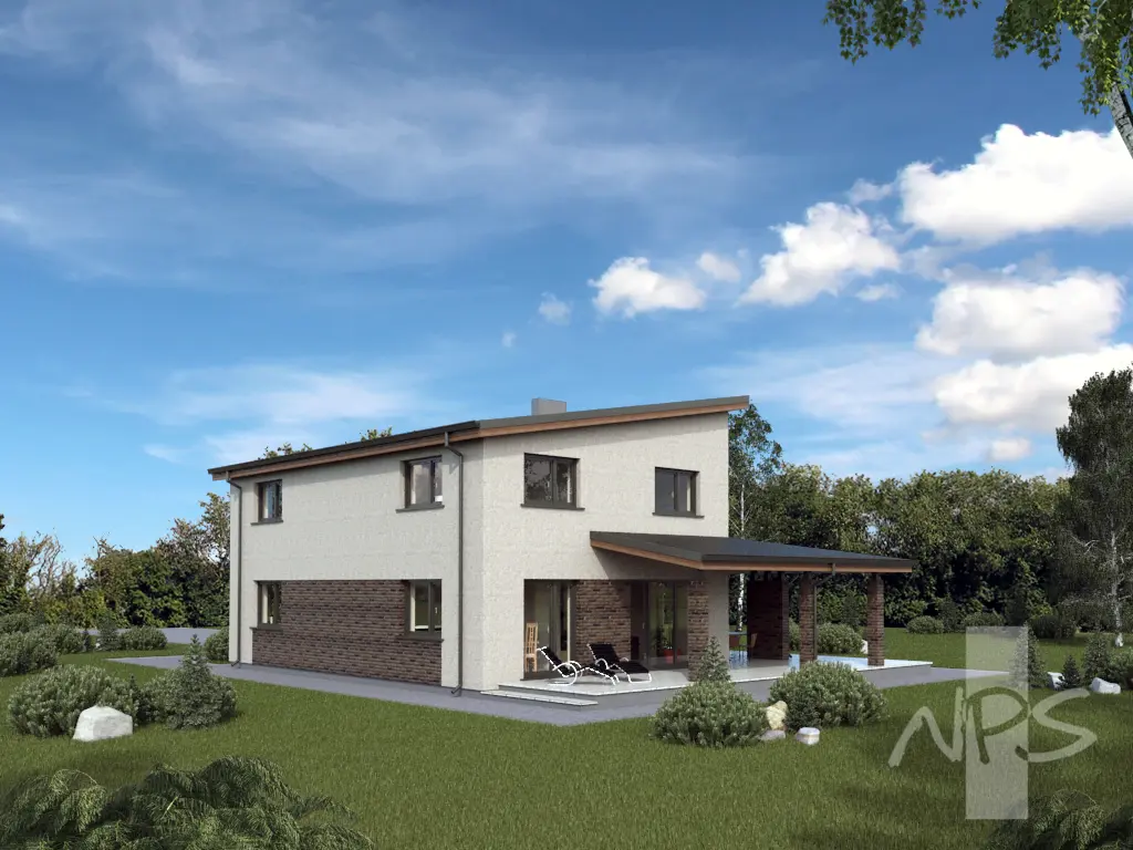 Divstāvu mājas projekts 186 m²: 3 Guļamistabas, Darba istaba, 2 Vannasistabas, Garāža
