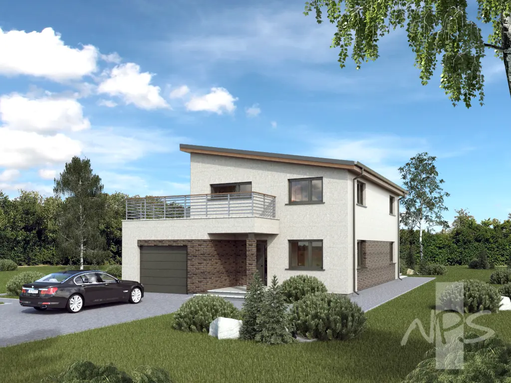 Divstāvu mājas projekts 186 m²: 3 Guļamistabas, Darba istaba, 2 Vannasistabas, Garāža