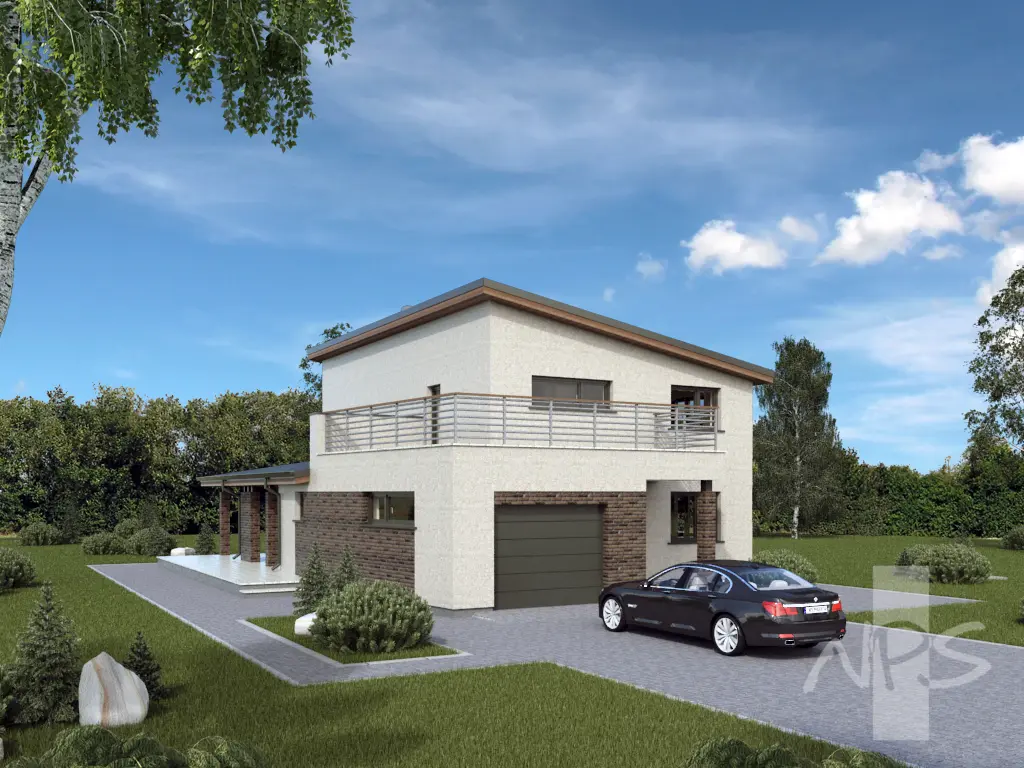 Divstāvu mājas projekts 186 m²: 3 Guļamistabas, Darba istaba, 2 Vannasistabas, Garāža