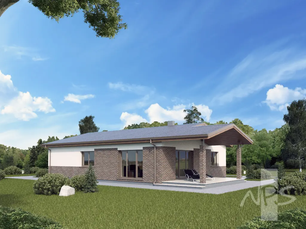 Vienstāva mājas projekts 158 m²: 3 Guļamistabas, Darba istaba, 1 Vannasistabas, Garāža