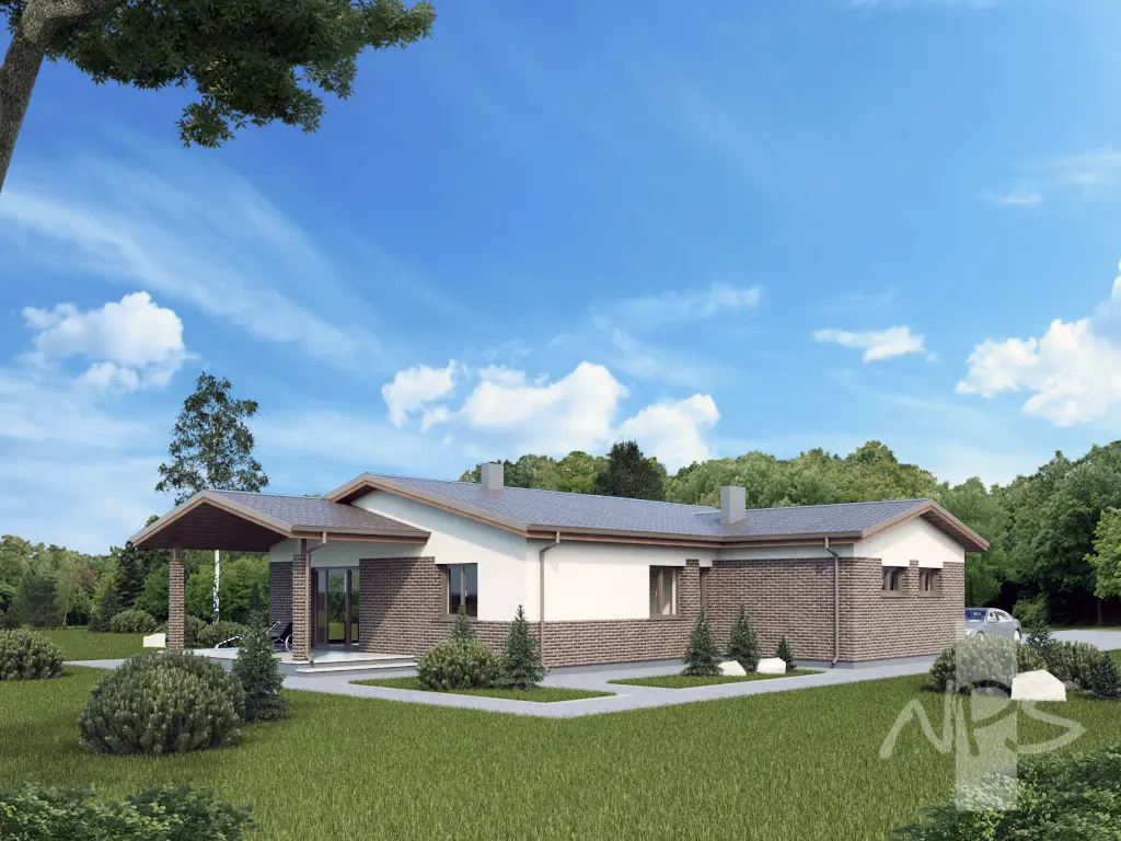 Vienstāva mājas projekts 158 m²: 3 Guļamistabas, Darba istaba, 1 Vannasistabas, Garāža