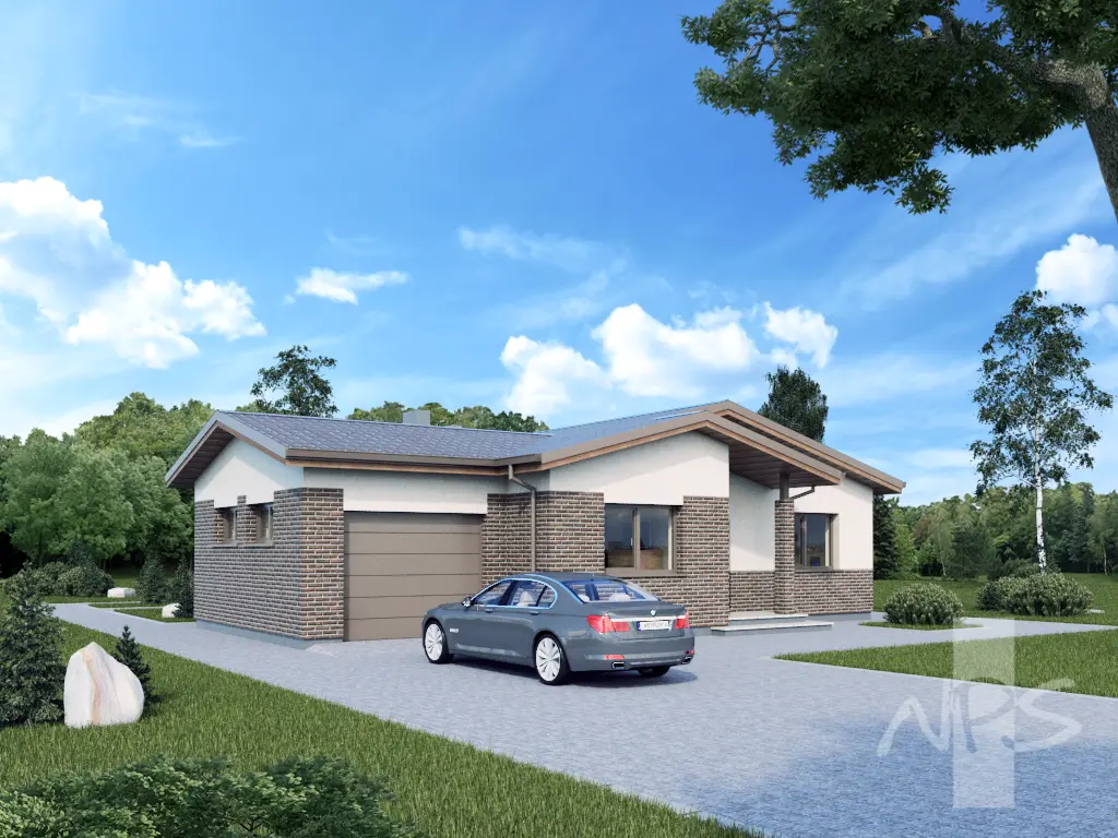 Vienstāva mājas projekts 158 m²: 3 Guļamistabas, Darba istaba, 1 Vannasistabas, Garāža