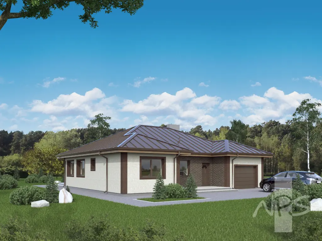 Vienstāva mājas projekts 164 m²: 4 Guļamistabas, 2 Vannasistabas, Garāža