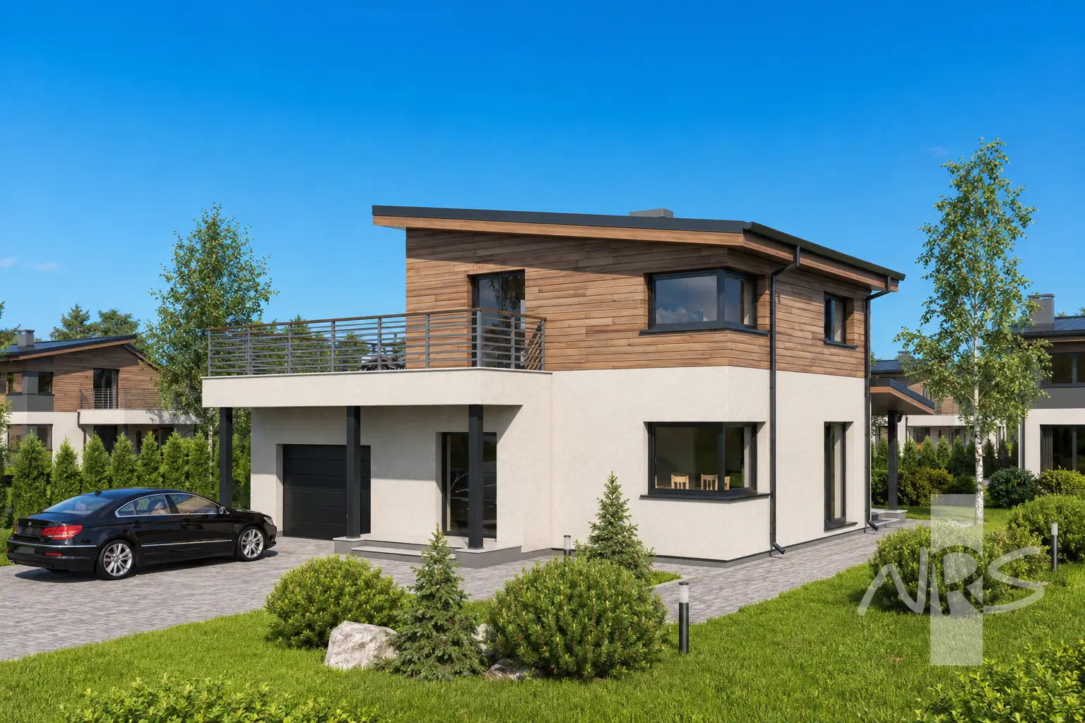 Divstāvu mājas projekts 120 m²: 2 Guļamistabas, 2 Vannasistabas, Garāža