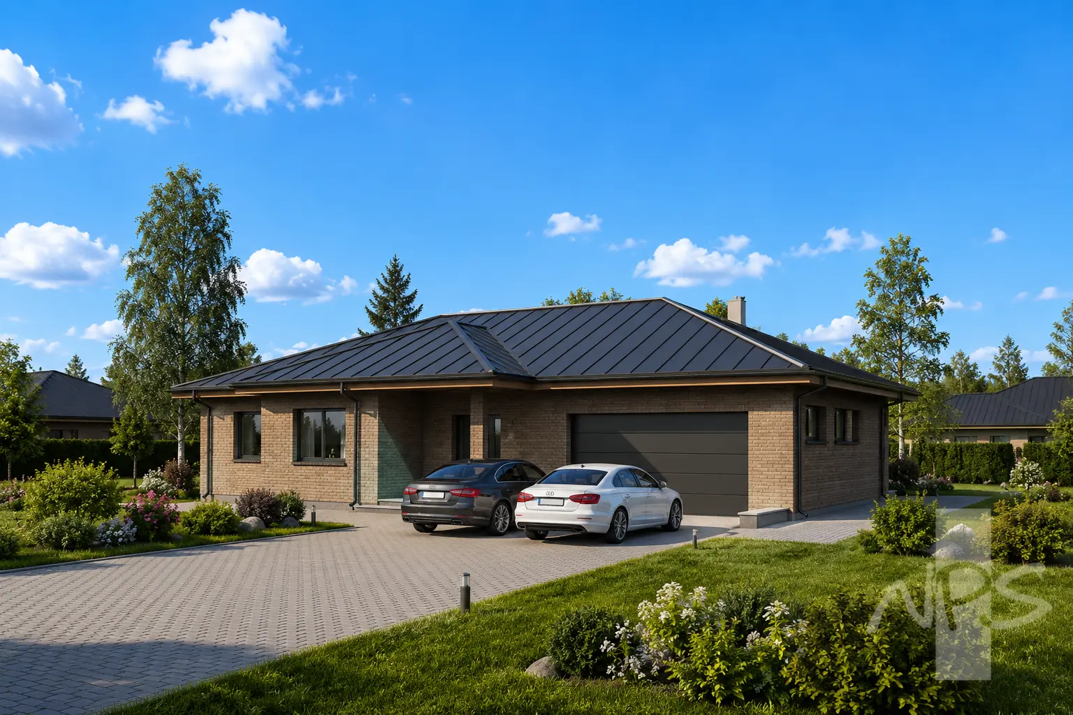 Vienstāva mājas projekts 202 m²: 3 Guļamistabas, 2 Vannasistabas, Garāža