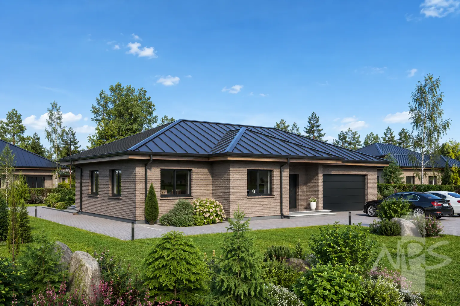 Vienstāva mājas projekts 202 m²: 3 Guļamistabas, 2 Vannasistabas, Garāža