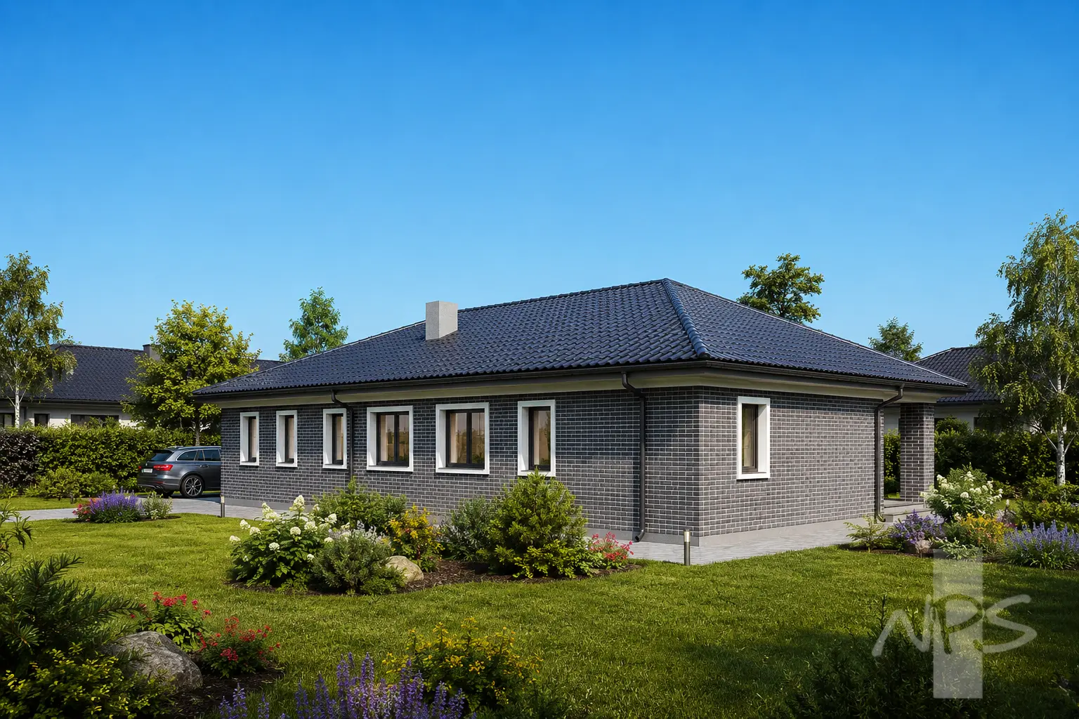Vienstāva mājas projekts 225 m²: 3 Guļamistabas, 3 Vannasistabas, Garāža