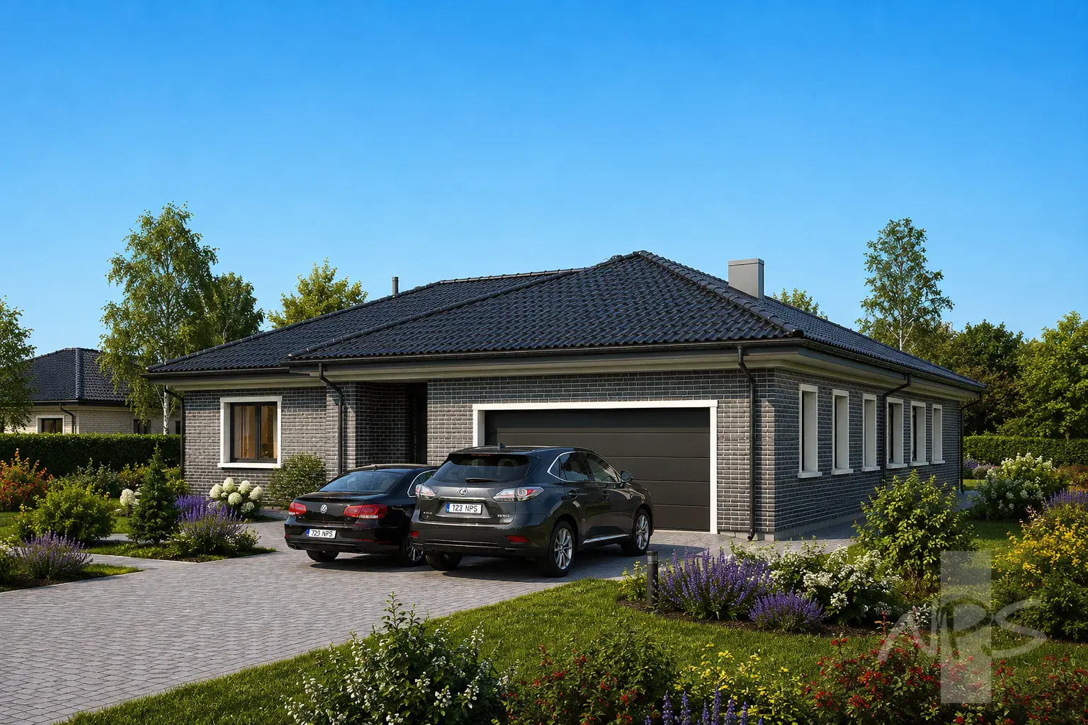 Vienstāva mājas projekts 225 m²: 3 Guļamistabas, 3 Vannasistabas, Garāža