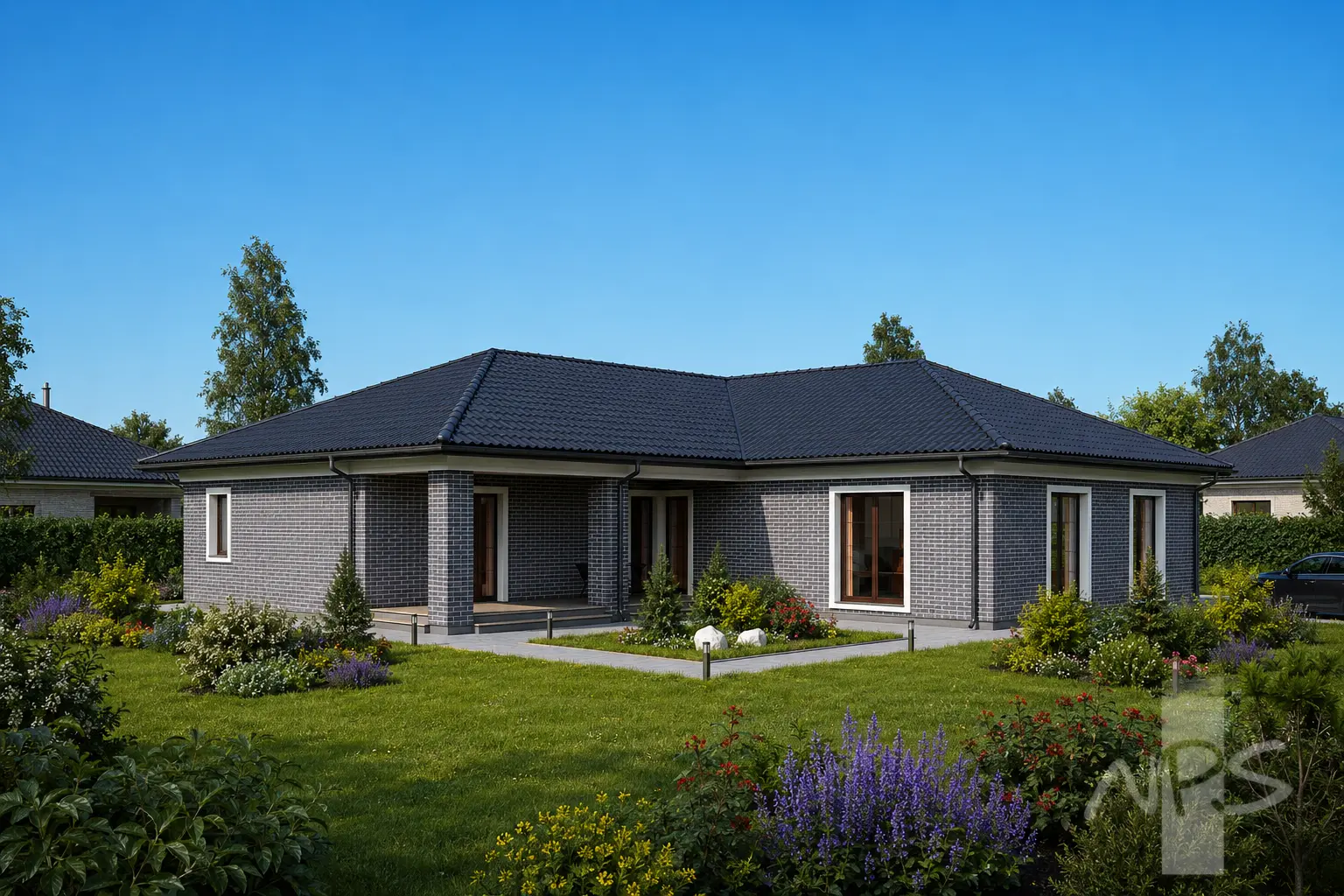 Vienstāva mājas projekts 225 m²: 3 Guļamistabas, 3 Vannasistabas, Garāža