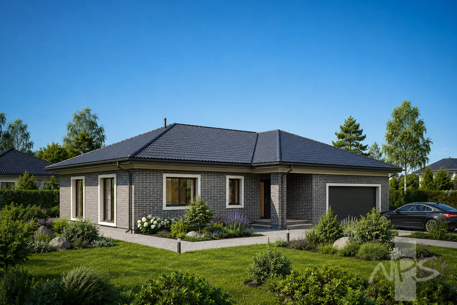 Vienstāva mājas projekts 225 m²: 3 Guļamistabas, 3 Vannasistabas, Garāža