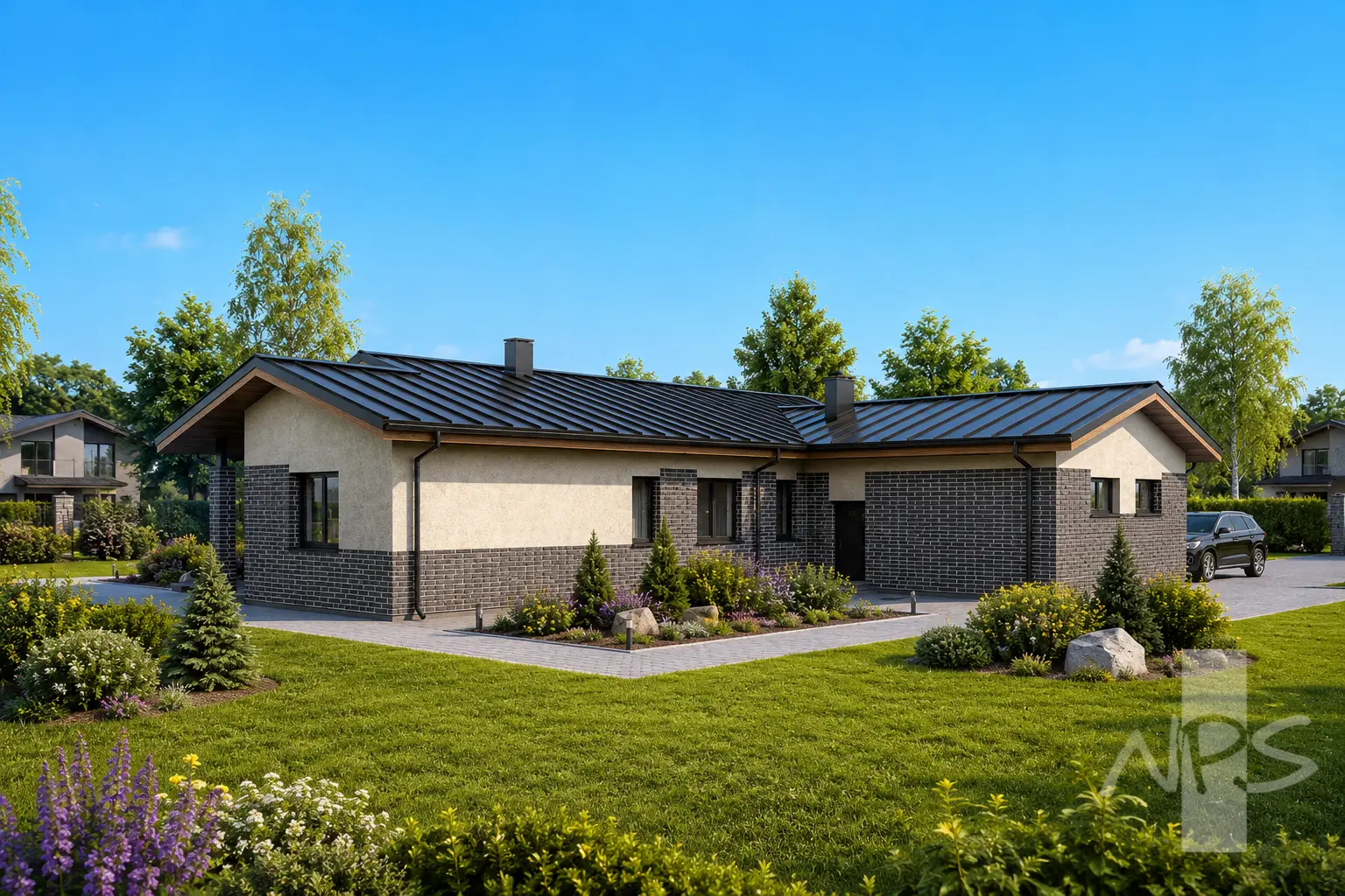 Vienstāva mājas projekts 188 m²: 4 Guļamistabas, 2 Vannasistabas, Garāža