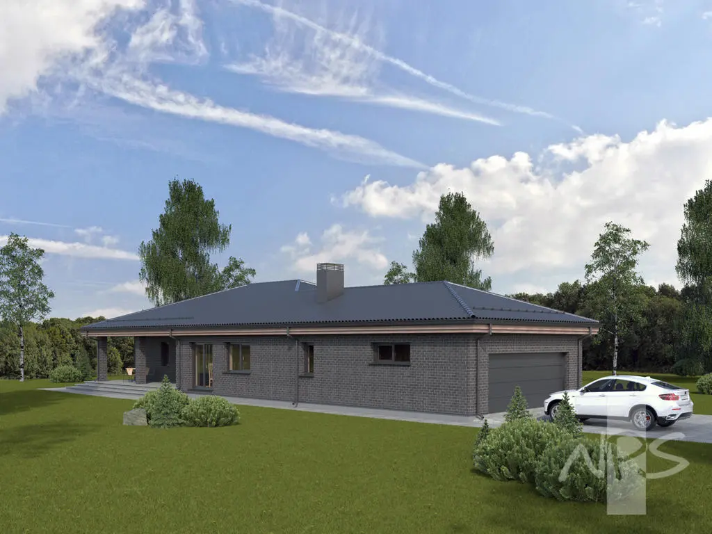 Vienstāva mājas projekts 199 m²: 3 Guļamistabas, Darba istaba, 1 Vannasistabas, Garāža