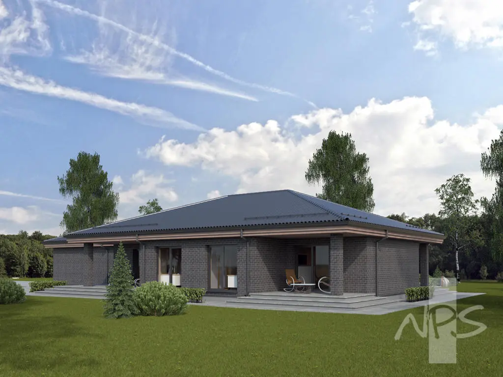 Vienstāva mājas projekts 199 m²: 3 Guļamistabas, Darba istaba, 1 Vannasistabas, Garāža