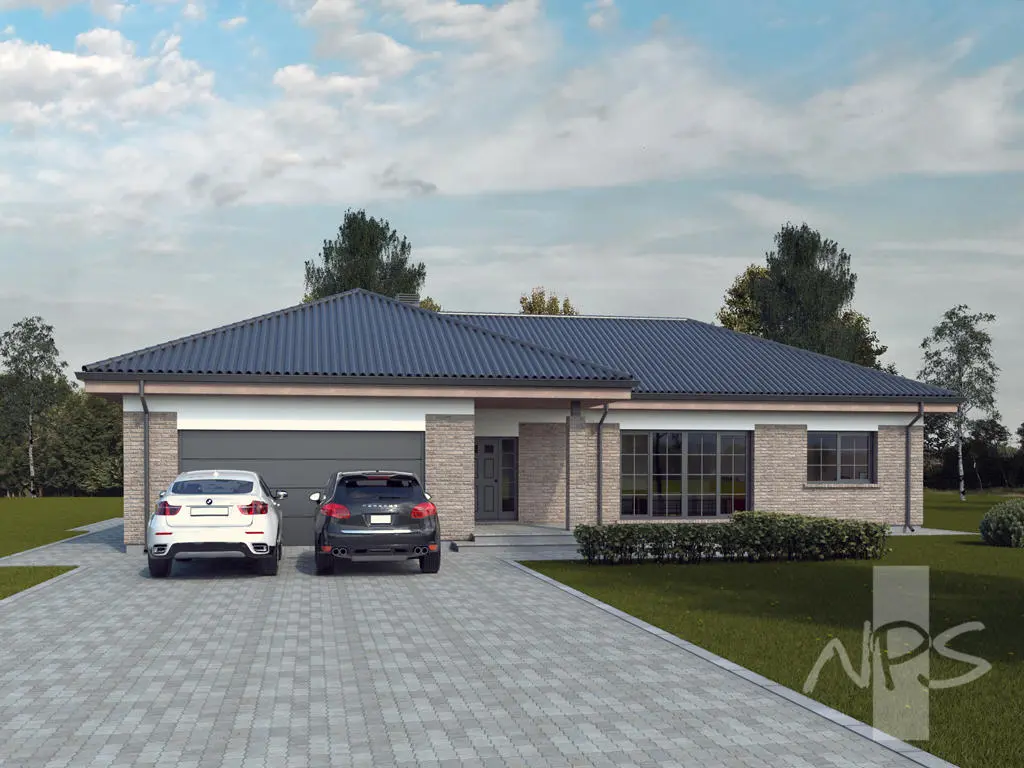 Vienstāva mājas projekts 173 m²: 4 Guļamistabas, 1 Vannasistabas, Atvērta virtuve, Garāža