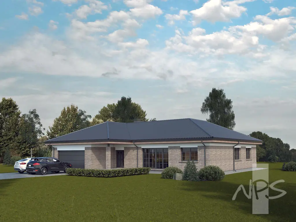 Vienstāva mājas projekts 173 m²: 4 Guļamistabas, 1 Vannasistabas, Atvērta virtuve, Garāža