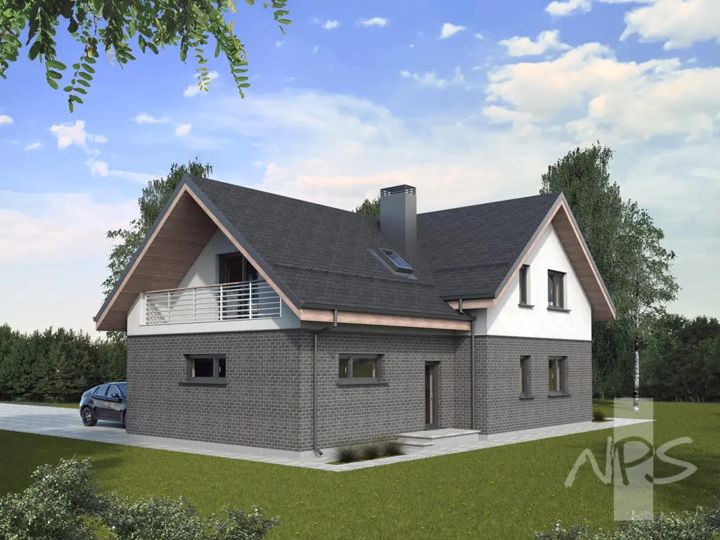 Mājas projekts ar mansardu 210 m²: 4 Guļamistabas, Darba istaba, 3 Vannasistabas, Garāža
