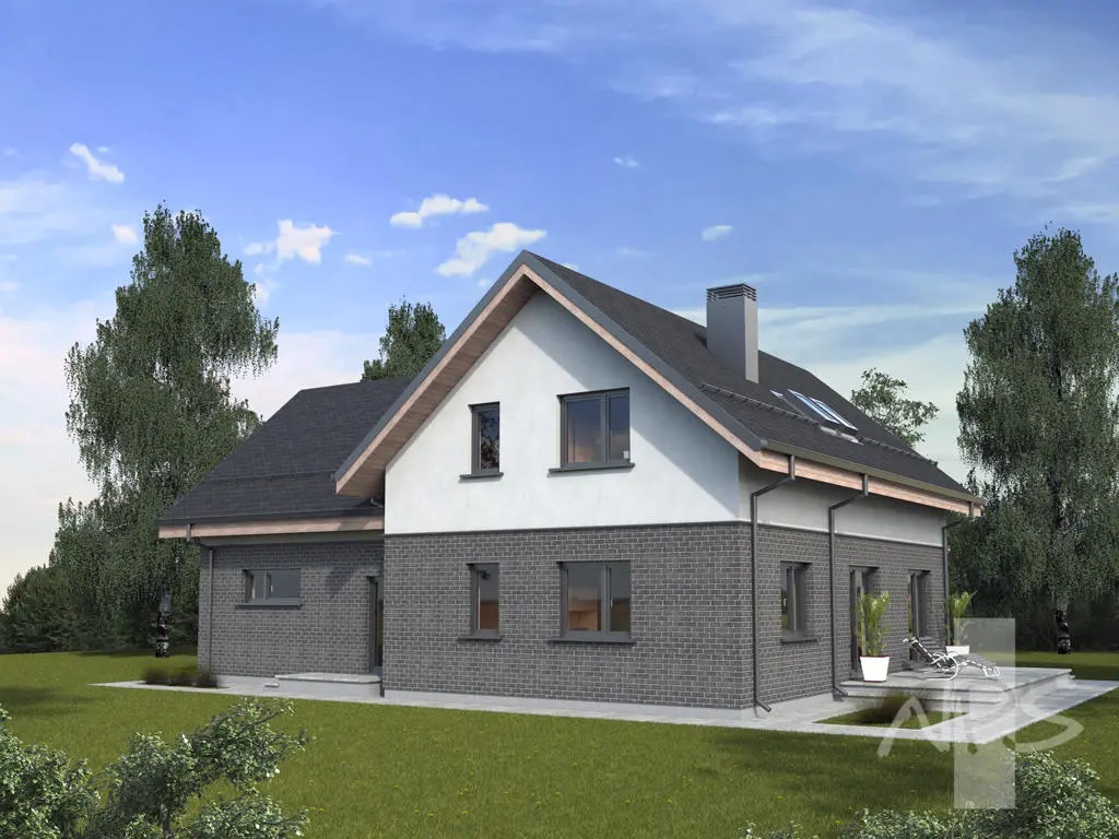 Mājas projekts ar mansardu 210 m²: 4 Guļamistabas, Darba istaba, 3 Vannasistabas, Garāža